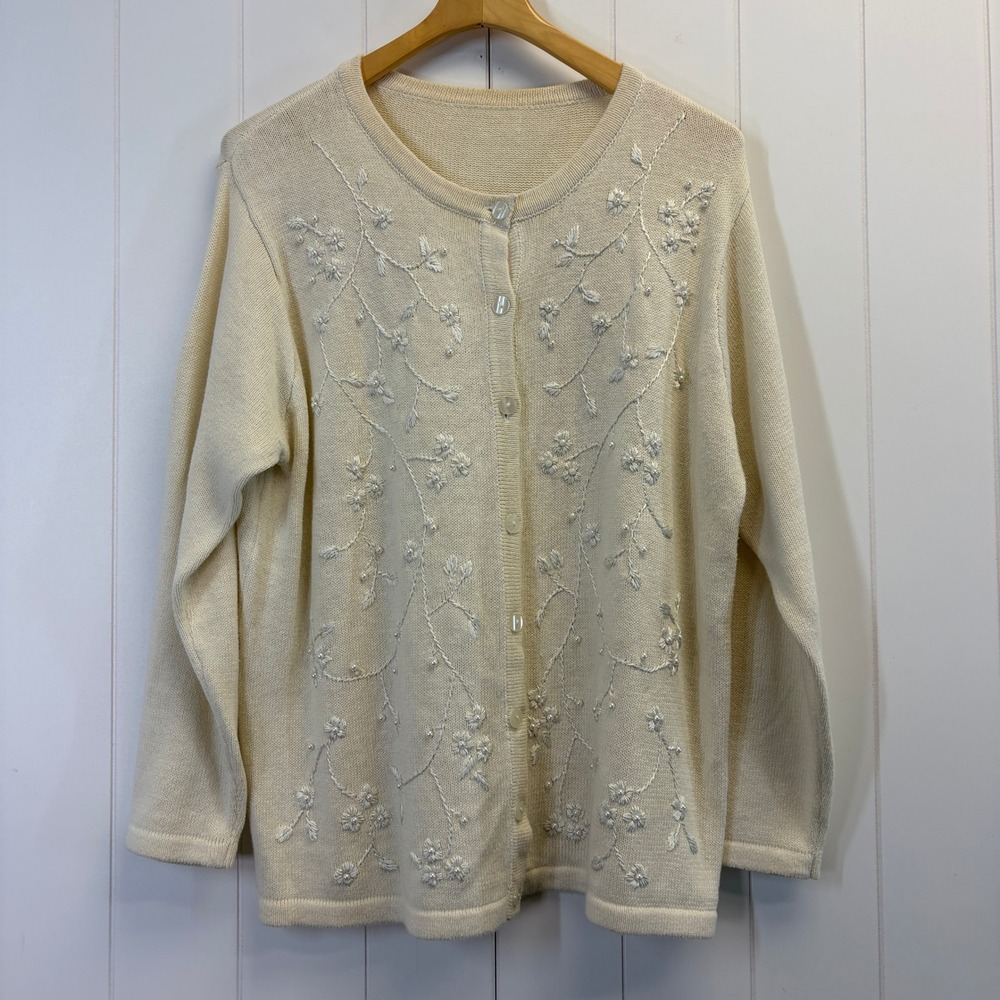 Vintage Graver Studio Grannycore Embellished Cardigan Women Size 1X Cottage Chic